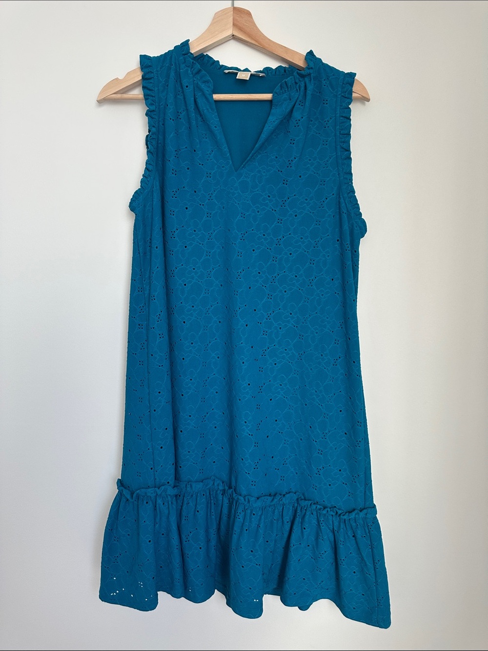 Michael Kors Teal Eyelet Ruffle-Hem Mini Dress